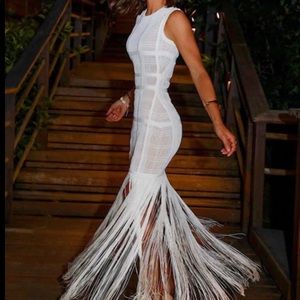 White Fringe Wedding Party Dress
